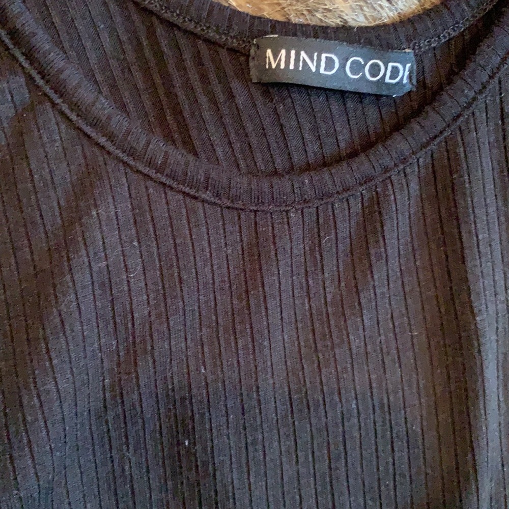 Mind Code Black Cotton Ribbed Bodysuit - Picture 2 of 3